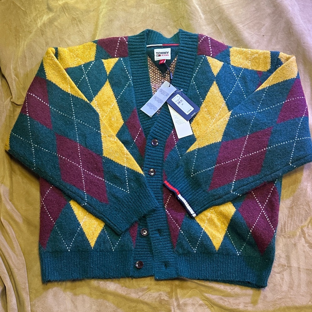Tommy Hilfiger Men's Cardigan - Green, Yellow, Purple Argyle